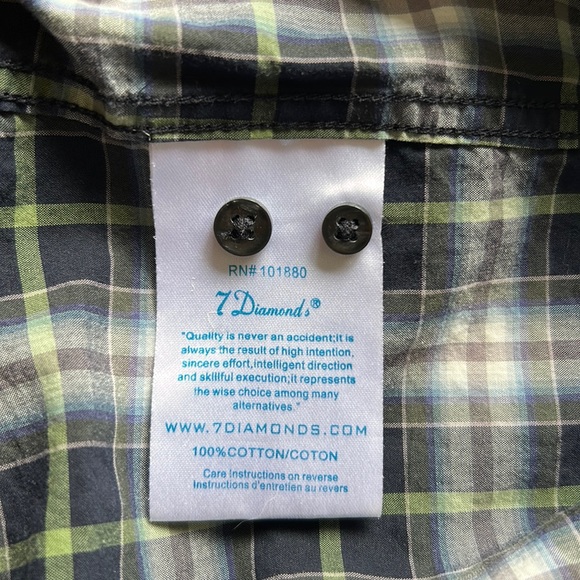 7 Diamonds navy/gray/green/white plaid 2-pocket short sleeve shirt EUC - Picture 7 of 9